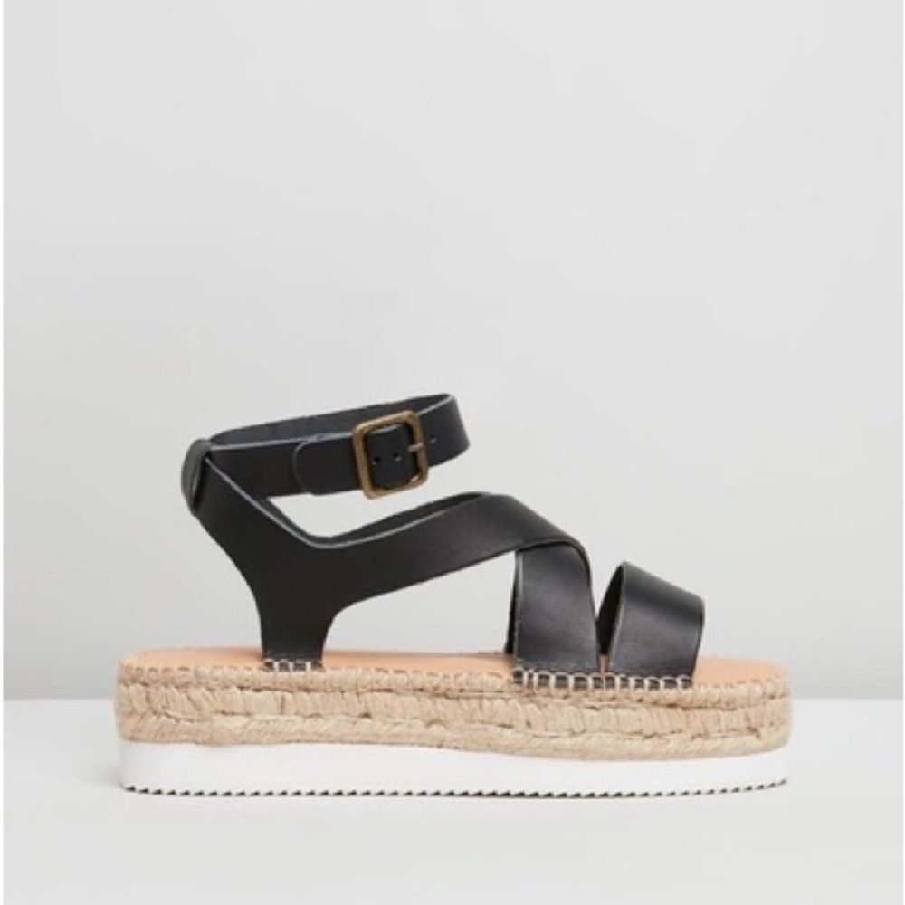 NEW Soludos Olympia Espadrille Platform Leather Sandals Black 9